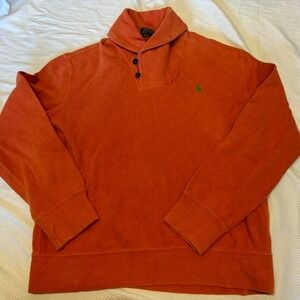 Vintage 90s Polo Ralph Lauren Fisherman Sweater Mens Lg orange Shawl Pony